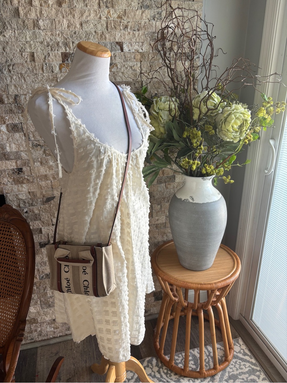 Madewell Cream Gauzy Square-Texture Mini Dress